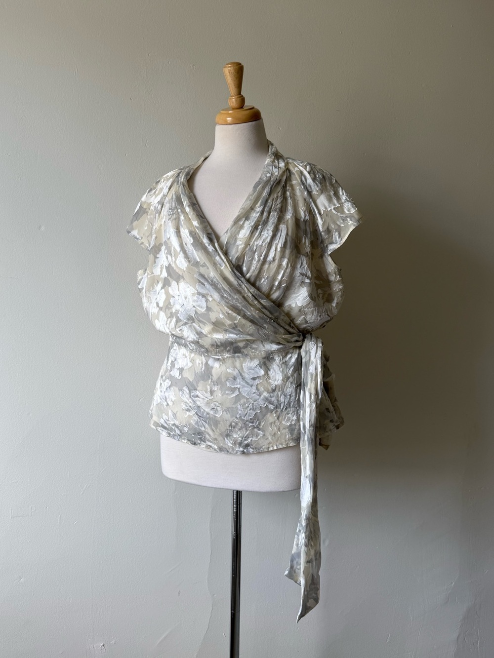 Jones New York Collection Floral Wrap Blouse Silver Sage